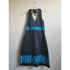 Isadora Collection Women's Embroidered Halter‎ Dress Black w/Blue Accent Size 8